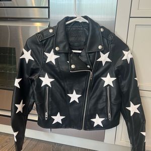 BlankNYC Girls' Vegan-Leather Star-Patch Moto Jacket- like new
